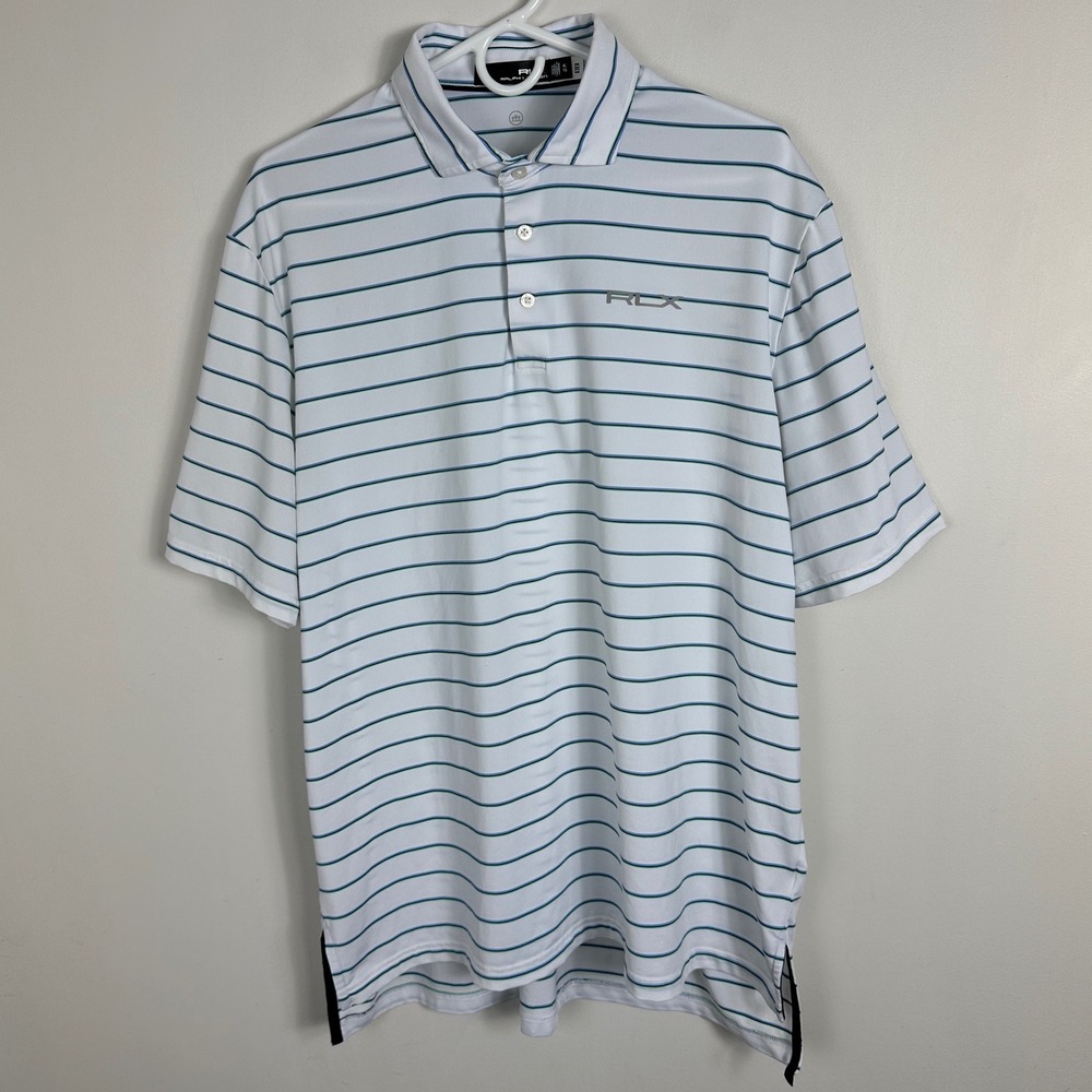 Ralph Lauren RLX Golf Polo Striped Performance Shirt Mens Size XL White Blue Tee